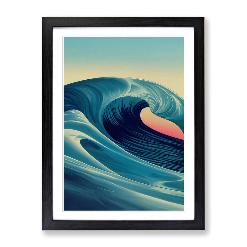 Sunset Ocean Wave No.1 - Single Picture Frame Painting, 64cm H x 46cm W x 2cm D, Black Framed