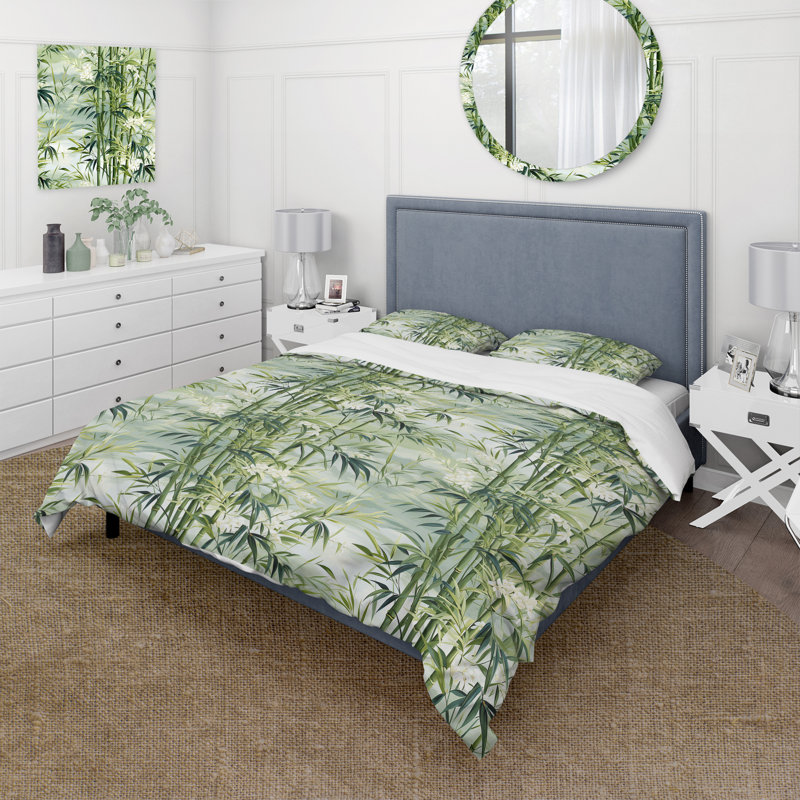 Literie Japon Bamboo Zen Channel II, Housse de couette pour grand lit et 2 taies décor
