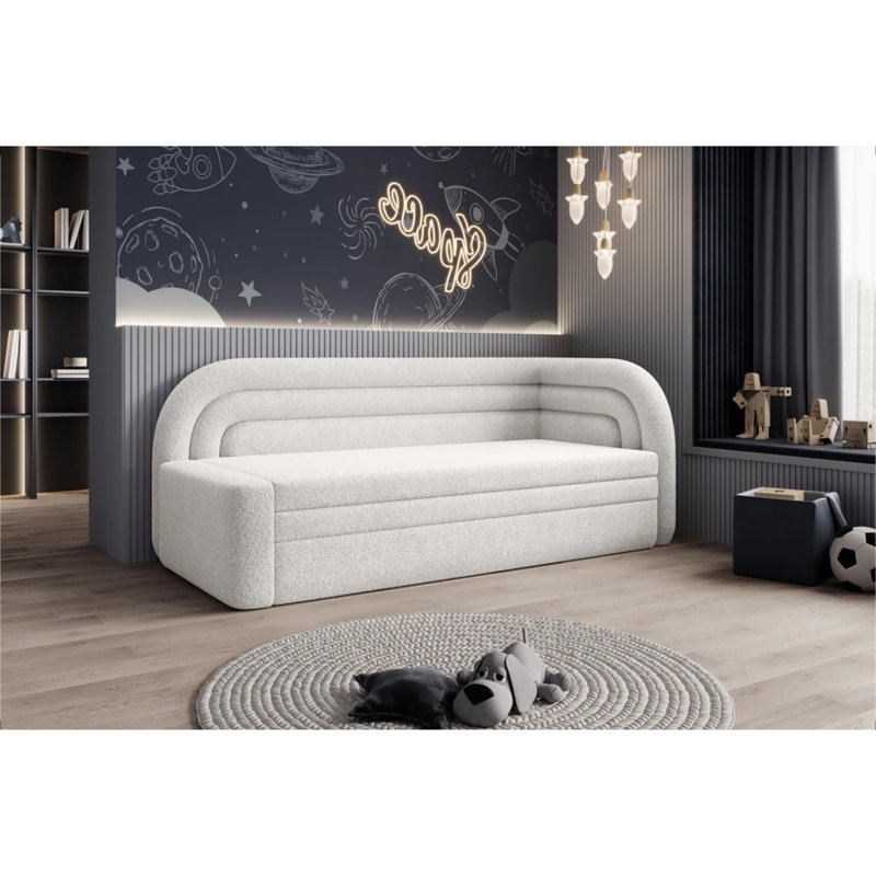 Canapé-lit coffre Fabillo - Blanc perle, Blanc perle, Orienté vers le côté droit