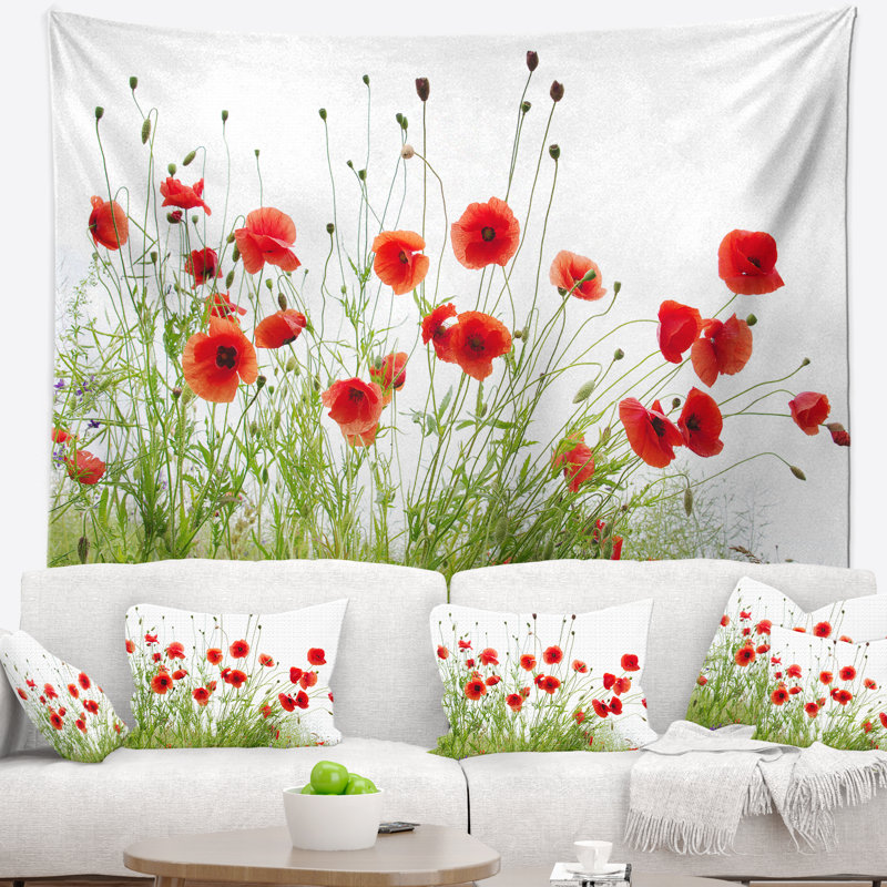 Tapisserie coquelicots sur fond blanc, H 32 po x l 39 po