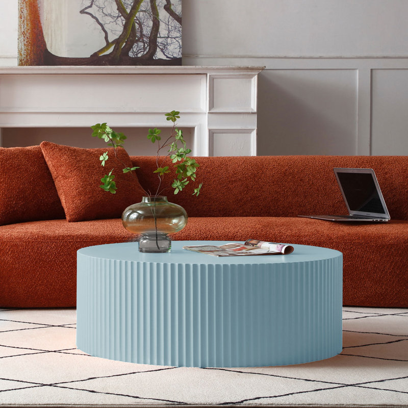 Table basse à rayures élégantes et minimalistes Bloxson, H 13,78 po x l 35,43 po x P 35,43 po, Bleu