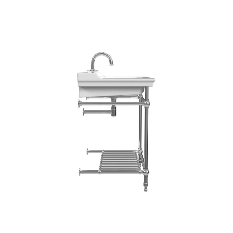 Gloss White Fireclay Rectangular Console Bathroom Sink with Overflow, 8" Centers, Chrome