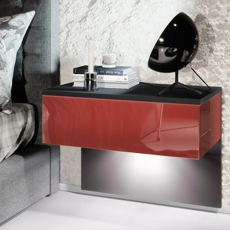 Leeward 60cm W Manufactured Wood Bedside Table, Bordeaux, Black