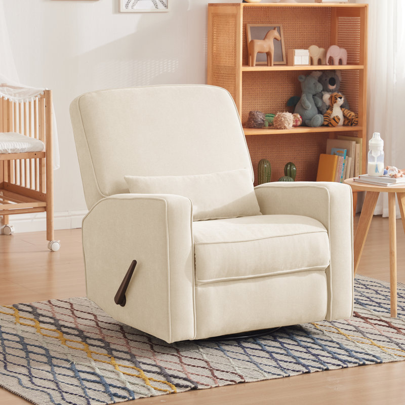 Azizi 33" Wide Modern Chenille Swivel Glider, Beige
