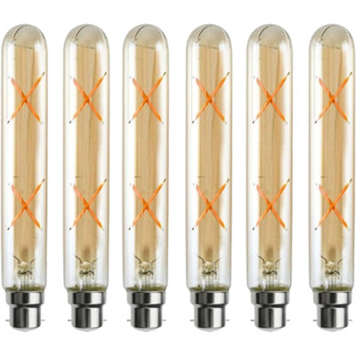 Pack 6, LED Tubular E27 Light Bulb, T185 4W (40W Equivalent) Non-Dimmable 2700K WarmWhite Amber Glass 450 Lumen | ES Screw LED Filament Vintage Energy Saving Bulb for Long Cage Lamp Home Decor