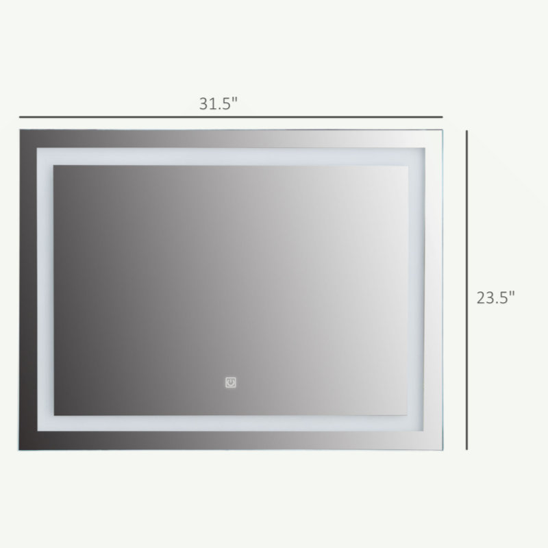 HOMCOM 32" X 24'' LED Illuminated Bathroom Mirror, Wall Mounted Vanity Mirror With Dimmable Memory Touch, Waterproof, Horizontally Or Vertically, Silver