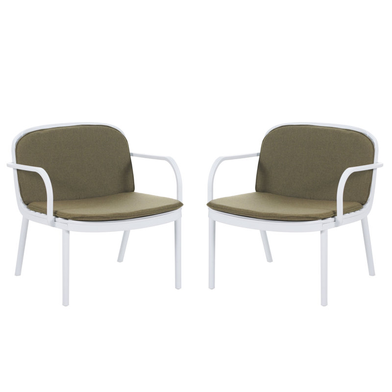 Fauteuil club d'extérieur en polypropylène Luna, structure avec coussin, ensemble de 2, Vert, Blanc