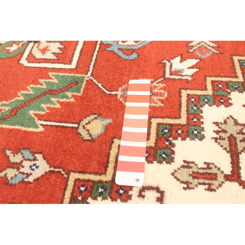 Tapis décoratif en laine noué à la main de conception unique noué à la main New Age 9 pi 11 po x 13 pi 10 po en cuivre foncé/brun clair/bleu marine