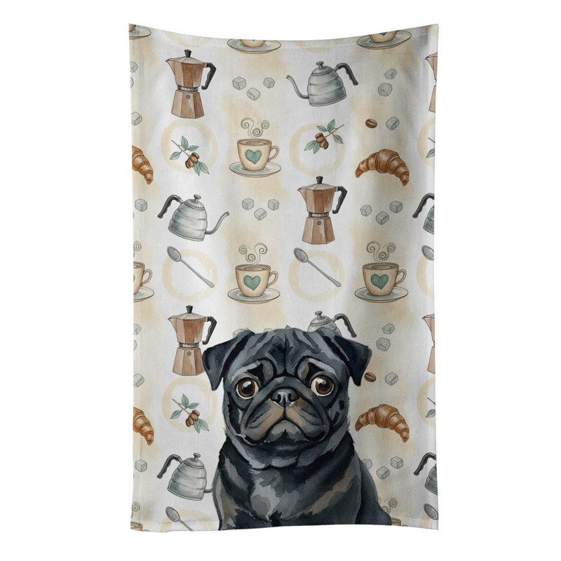 Black Pug Coffee Bar Kitchen Towel, Black Pug