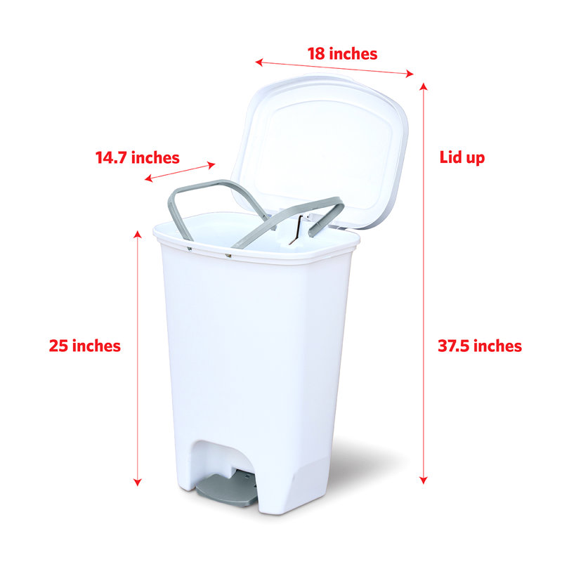 Glad White Plastic Step Trash Can, 25.43" H x 18.06" W x 14.68" D, 13