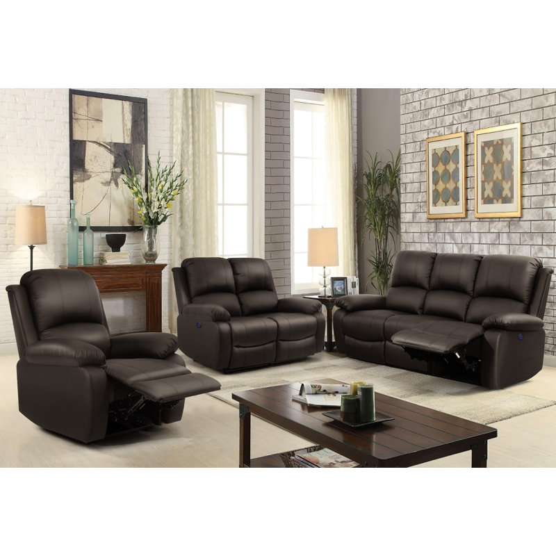 Navilan Faux Leather Living Room Set, Brown