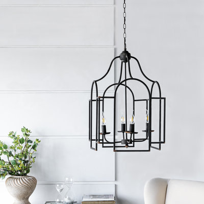 17.3x17.3x28.7 Inch 4-light Entry Chandelier, Black Iron – Traditional Architectural Shade, Versatile Interior Fit, Perfect For Home Foyer/kitchen/dining Room (bulb Excluded)