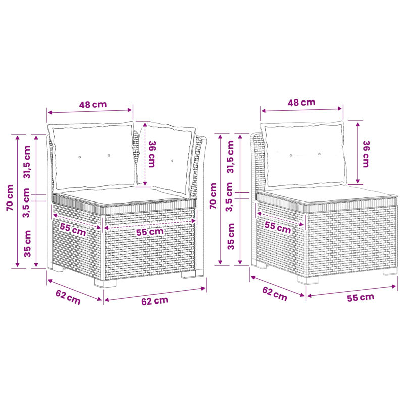  Garden Sofa Rattan Look PP Outdoor Seating Modern Lounge Modular Casual, Light Grey, White