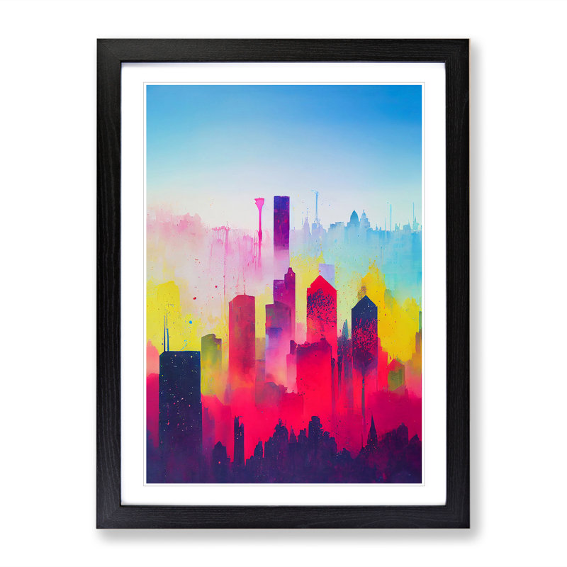 City Skyline In Colour No.1 Abstract - Single Picture Frame Painting, Black, 64cm H x 46cm W x 2cm D
