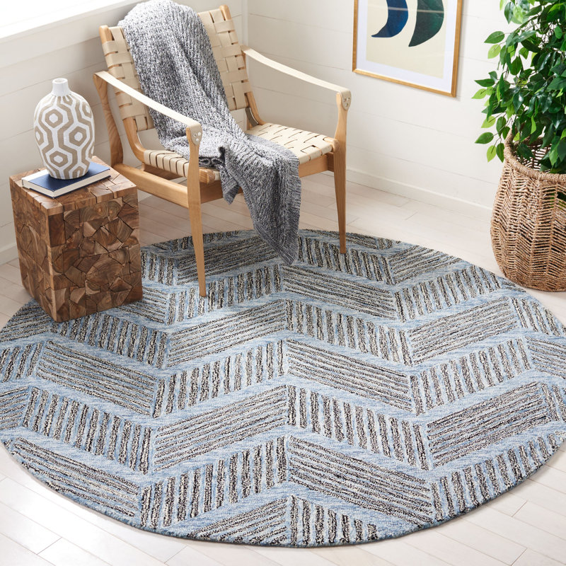 Metro Hand Tufted Wool And Cotton With Latex Geometric Rug, Round 6'