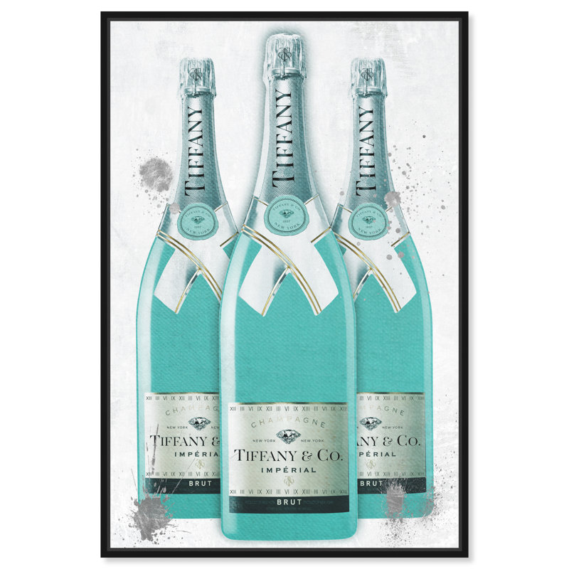 Diamants et bulles champagne - impression sur toile, Toile avec cadre noir, H 54 po x l 36 po