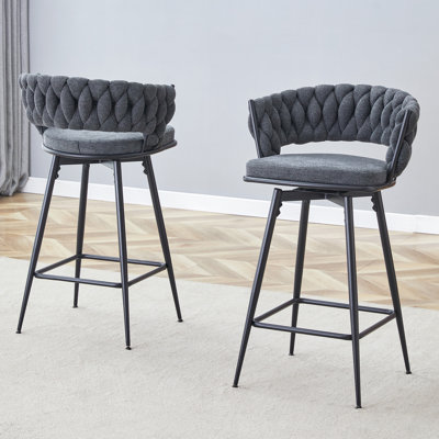 Ensemble de 2 tabourets de bar pivotants avec coussins en lin respirant - siège léger et chaises avec cadre en fer seulement
