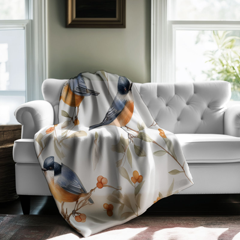 Songbird Blooms - Couverture sherpa de qualité supérieure 1 pièce, Lit simple
