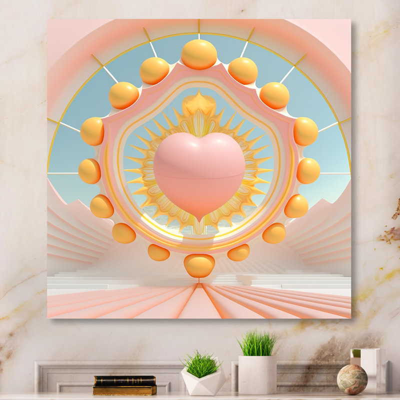 «Contemporary Pastel Radiating Pink Heart» - reproduction d'art sur toile, L 16 po x H 16 po, Toile tendue