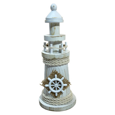 Rustic Lighthouse With Ship Wheel Accent Figurine