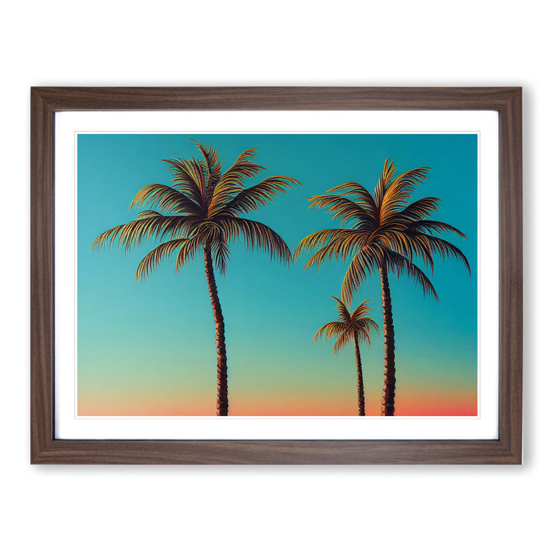 Effervescent Palm Trees 1 Piece Single Picture Frame Wall Art, 25cm H x 34cm W x 2cm D, Walnut