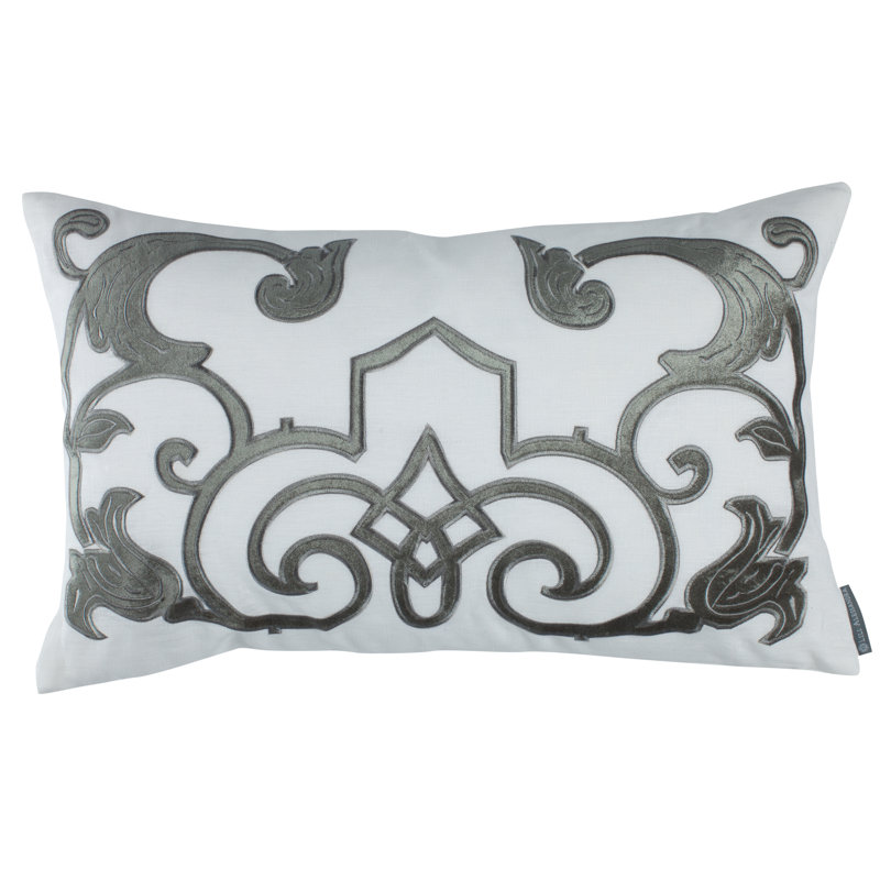 Mozart Linen Lumbar Pillow Cover & Insert, Silver, 14" x 22"