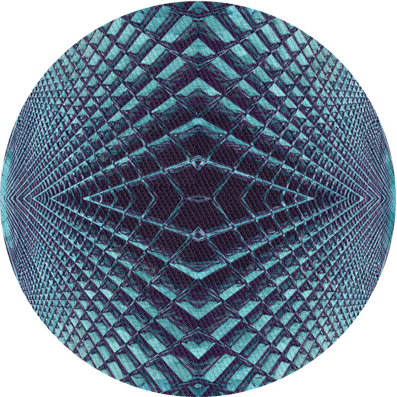Tapis bleu/noir à motifs, Rond 4 pi