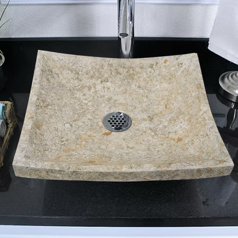 Lavabo de salle de bain en marbre fait à la main onyx, vasque rectangulaire 17,5 po, beige