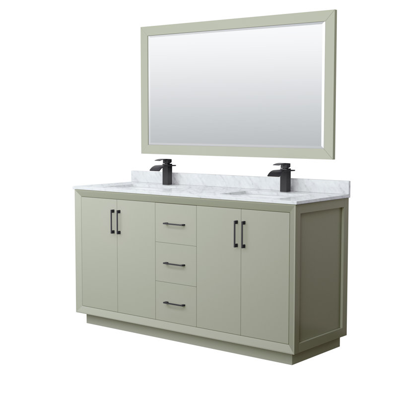 Strada 66'' W Double Vanity, Black, Light Green