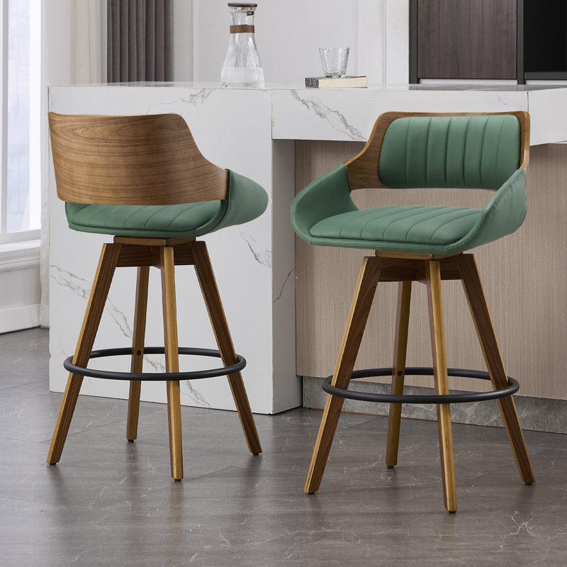 Ensemble de 2 tabourets de bar et de comptoir pivotants rembourrés, Vert, 2