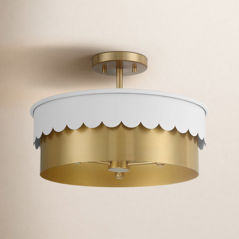 Dulcia 3-Light Ceiling Light in White and Natural Brass, White/Natural Brass