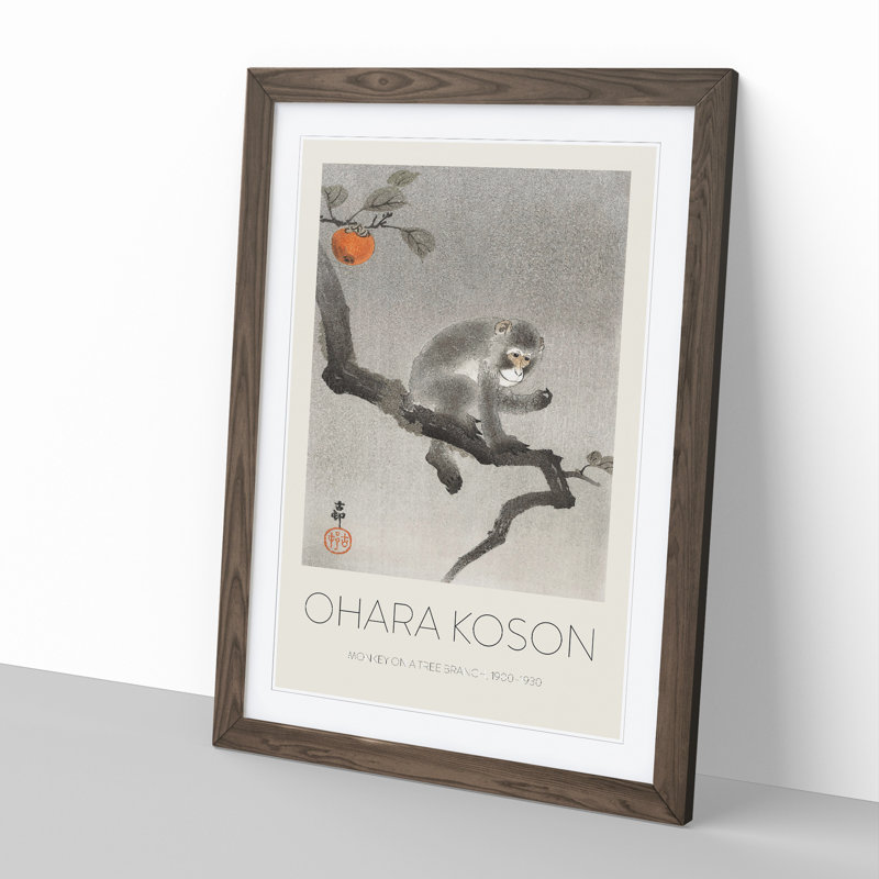 Monkey upon a Tree by Ohara Koson - Picture Frame Art Prints, 65cm H x 48cm W x 2cm D, Walnut