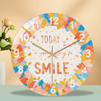 Horloge murale colorée abstraite, citation de motivation «Today Is A Good Day to Smile Art» - horloge murale moderne en verre 12 po