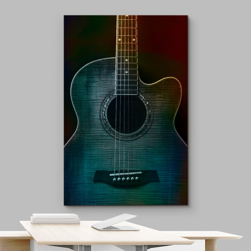Guitare Painterly sur fond noir magnifique guitare acoustique, Toile tendue, H 24 po x l 16 po