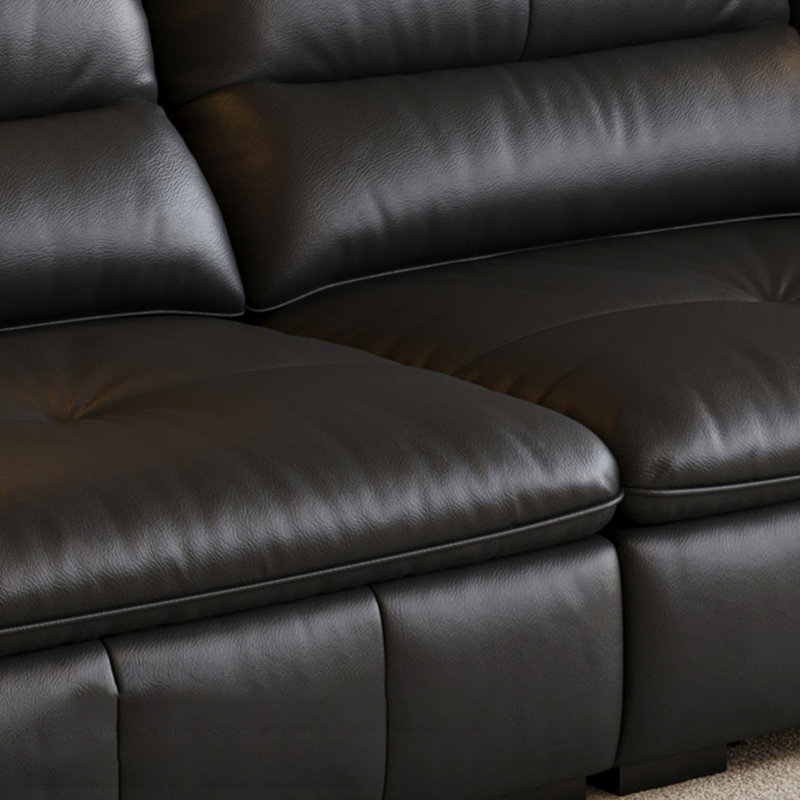 Black Genuine Leather Modular Sofa cushion Threeseat, 36.61" H x 90.55" W x 41.34" D, Black