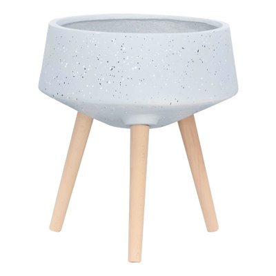 Jardinière grise avec support en bois, 11 po x 11 po x 8 po / 15 po x 15 po x 10 po, idéale pour les toits et les pieds de patio, 8 po à 10 po de hauteur