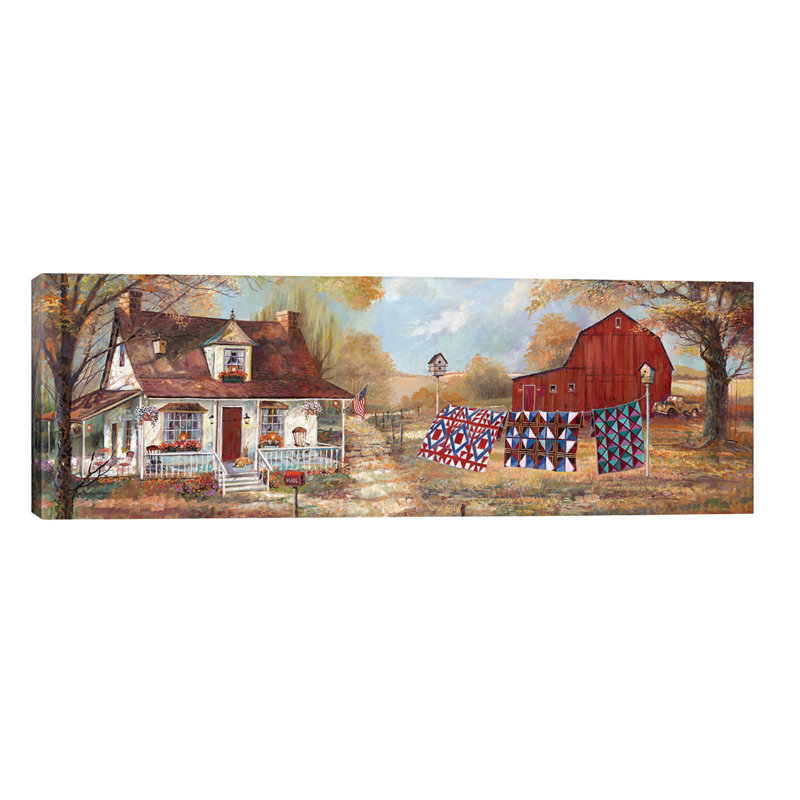 Afternoon Quilting by Ruane Manning - Wrapped Canvas Panoramic Painting, 30.48 cm H x 91.44 cm W x 3.175 cm D