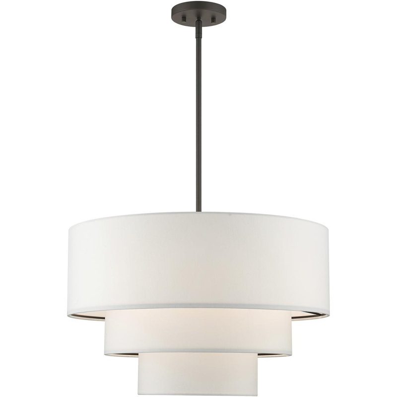 Lustre suspendu 4 lumières en nickel brossé, Blanc cassé, Blanc, Bronze