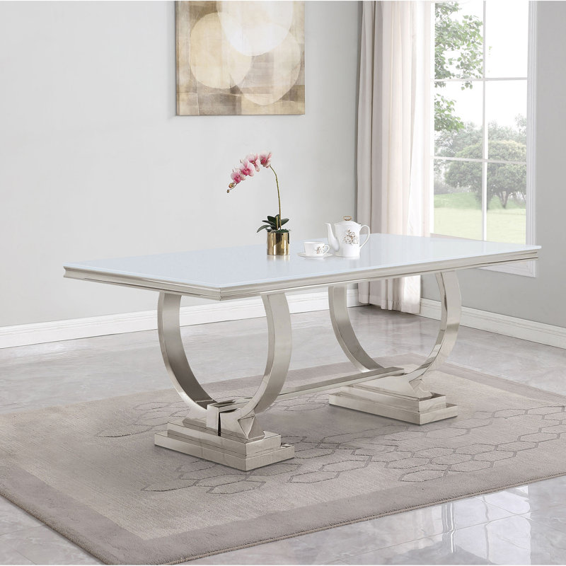 Mercy White Rectangular Glass Top Dining Table