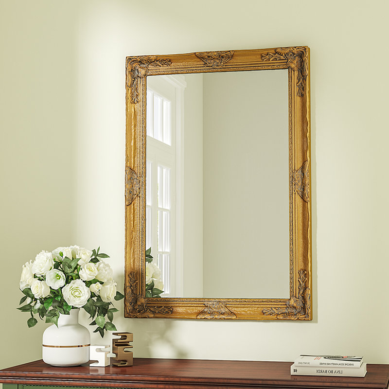 Mulder Wood Flat Wall Mirror, Gold, 90 cm H x 60 cm W
