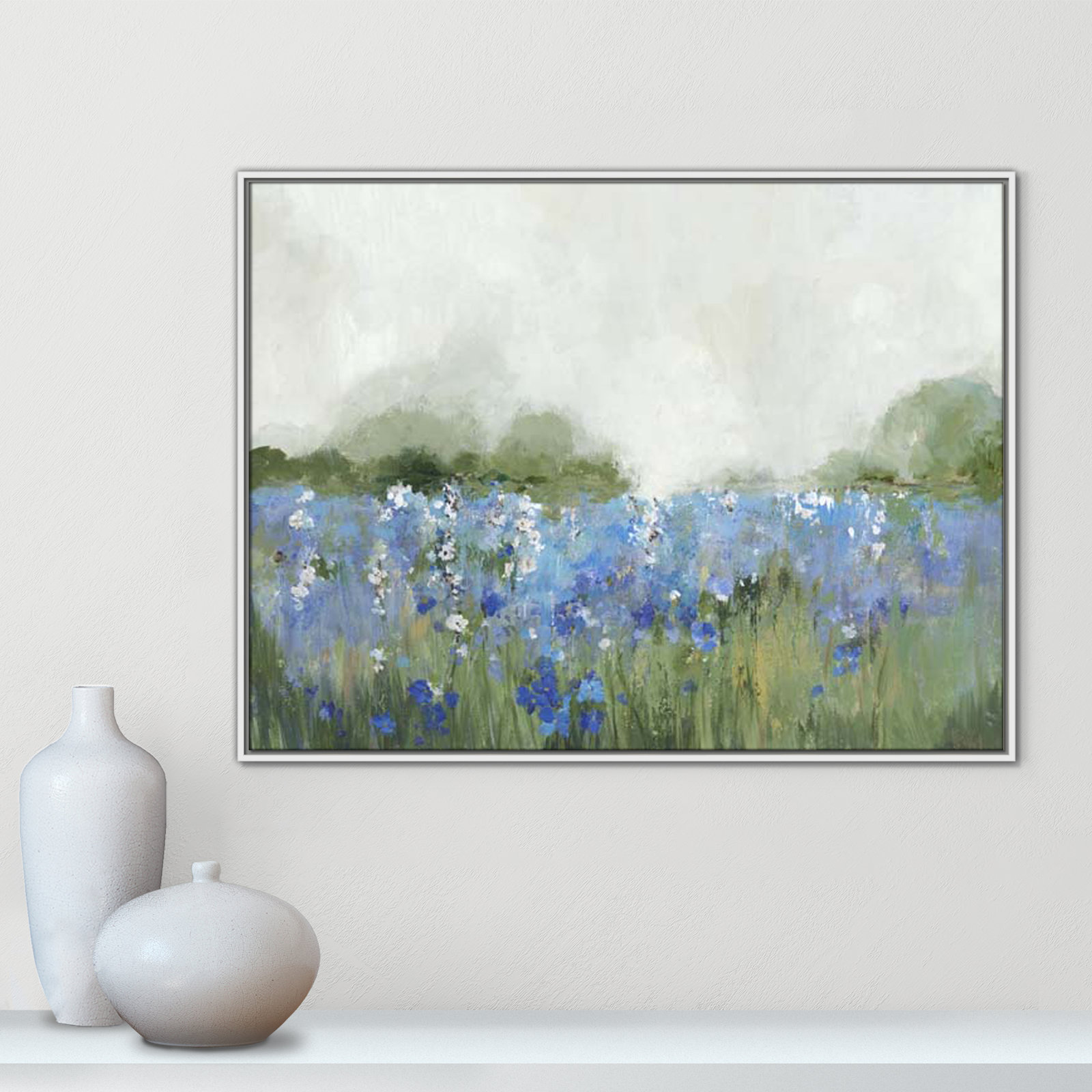 Meadows Bluebels Field "Meadows Bluebells Field" Print, 31.5" H x 41.5" W x 2" D, White Framed