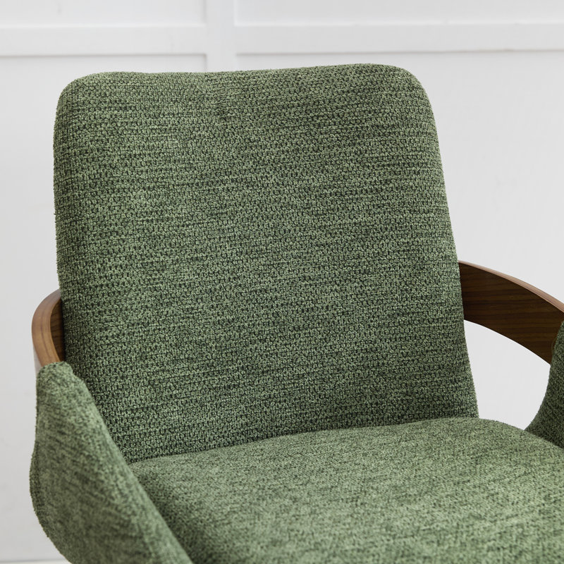 26" Swivel Upholstered Counter Stool with Walnut-Finish Bentwood Wraparound Back, Sage Green, 3