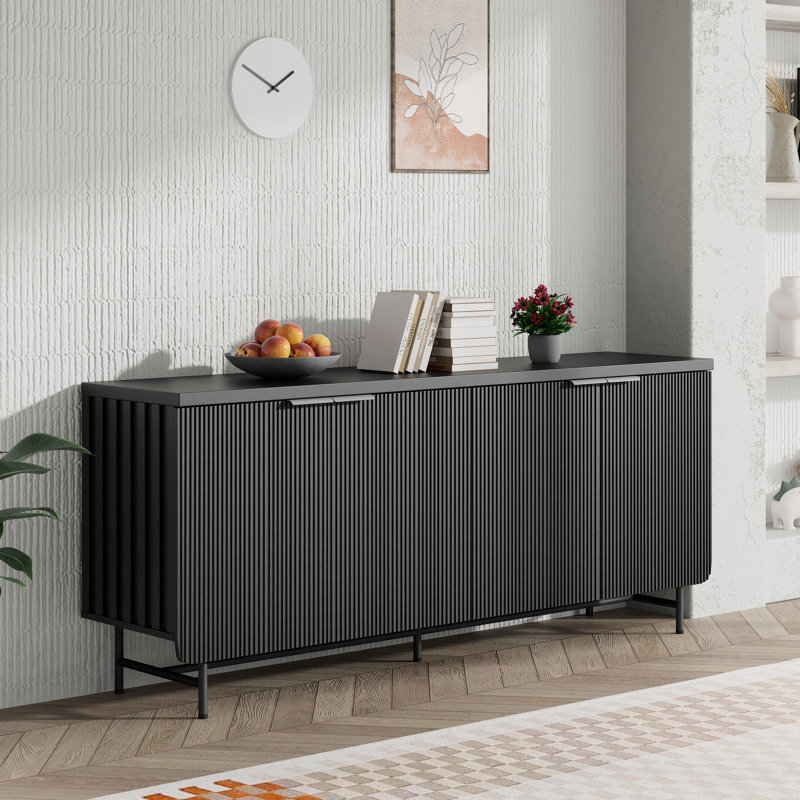 Buffet Mid-Century et Scandinavian, Noir, noir, noir, noir, H 28,74 po x l 68,11 po x P 15,75 po