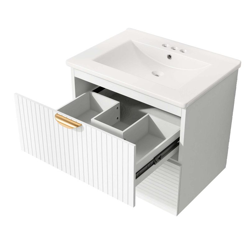 Meuble-lavabo mural moderne à 2 tiroirs, Blanc