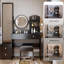 Armoire à miroir pleine grandeur + coiffeuse à miroir rond à DEL + tabouret rembourré-114233242