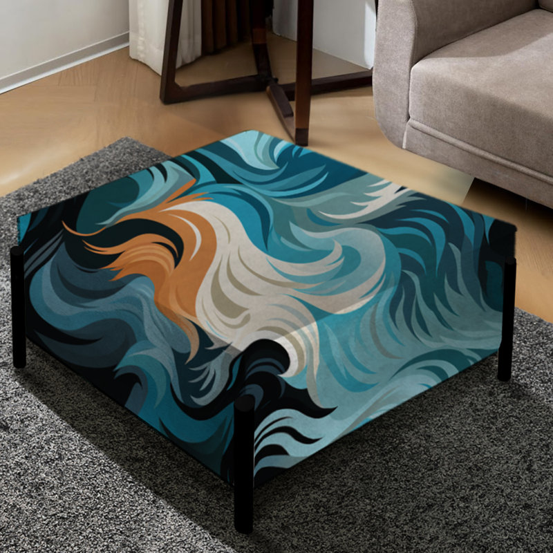 Vagues de zèbre bleues et éthériques bleues - grand repose-pieds carré abstrait