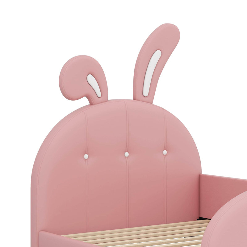 Twin Size Upholstered Rabbit-Shape Princess Bed, Pink