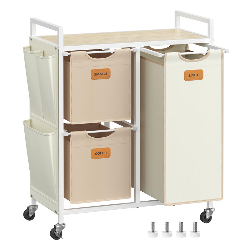 Rolling Laundry Hamper with Handles, Cream White