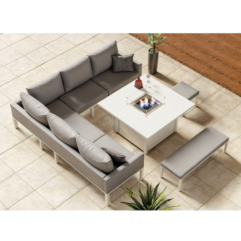 Munisah 8 - Person Patio Dining Set with Rectangular Table , Cushions Included, White