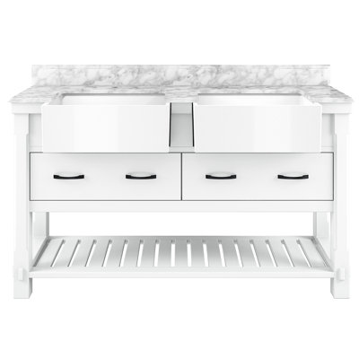 Ensemble de meuble-lavabo double 60 po en bois massif avec dosseret